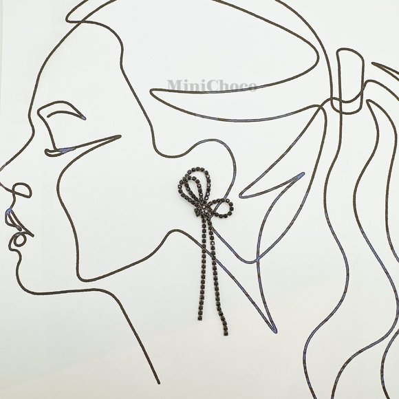 Black Rhinestone Bow Drop Earrings - Picture 4 of 6